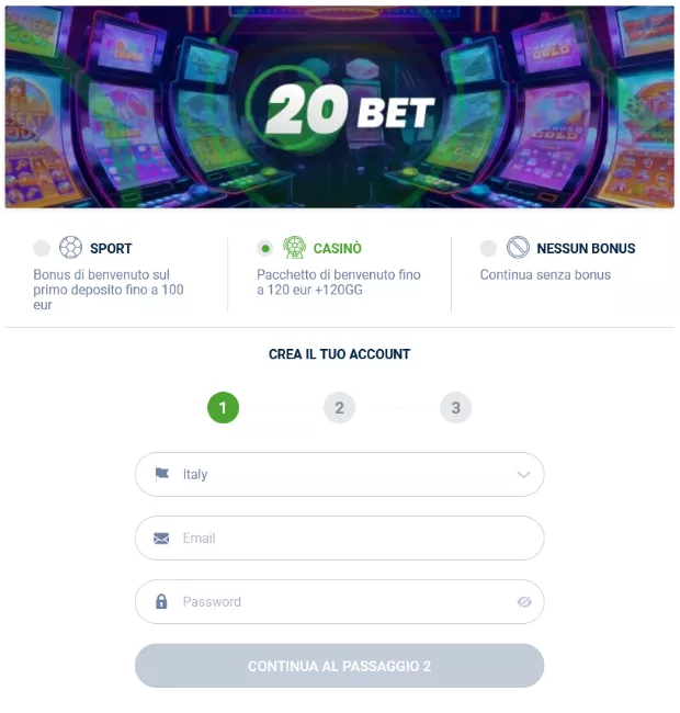 20 bet registrazione